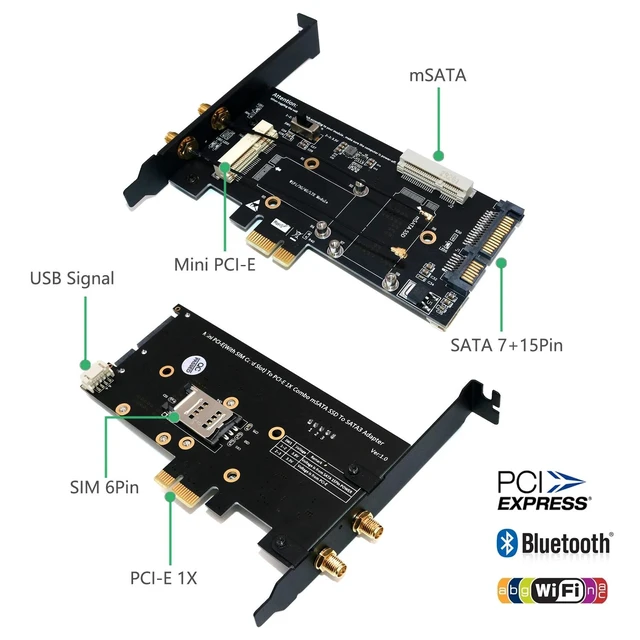 Alt view image 9 of 12 - PCI-E WiFi Adapter Mini PCI-E to PCI-E Network Card mSATA SSD to SATA 2.5 Adapter with SIM Card Slot for 3G/4G/LTE Wi Fi Adapter