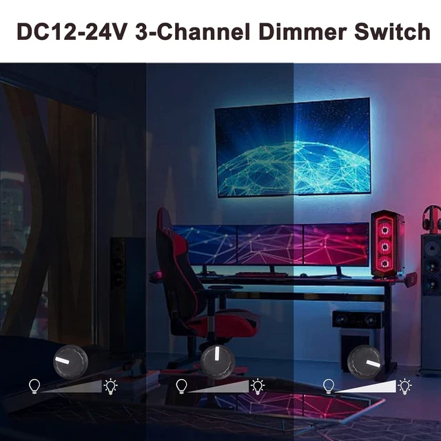 Alt view image 10 of 14 - RGB LED Light Dimmer Knob Controller Switch,DC12-24V 3Channel Brightness Adjust Intelligently for Multi-Color LED Light Strip