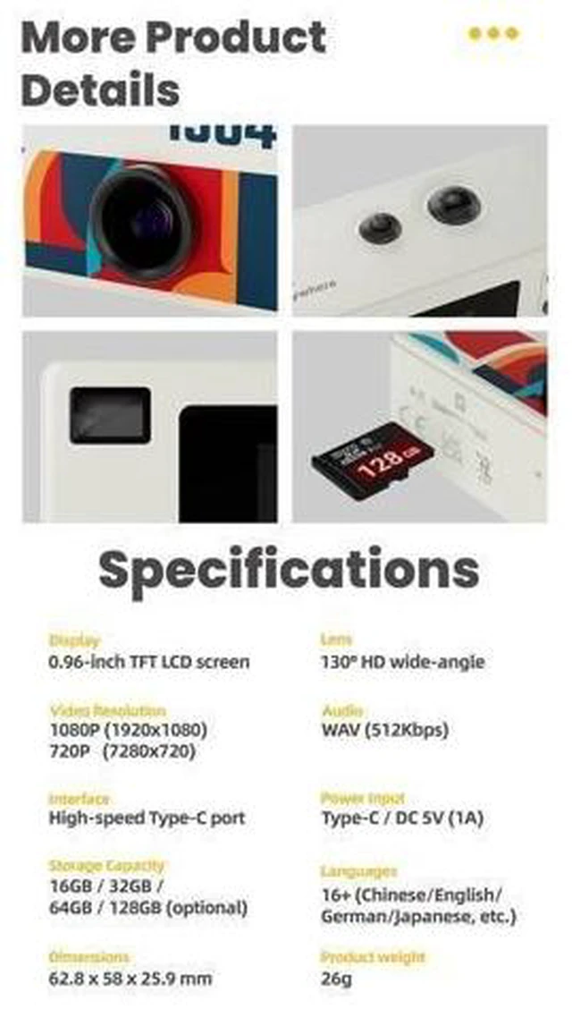 Alt view image 13 of 14 - Mini Retro Camera for Students Portable Small Camera, Backpack Keychain, Photo & Video Recording Black