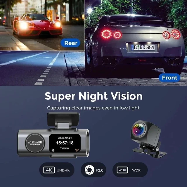 Alt view image 13 of 14 - 4K Dual Dash Cam WiFi, Mini Hidden Front and Rear Car Camera with Night Vision, Wide Angle, WDR, Loop Recording, G-Sensor, Parking Monitor