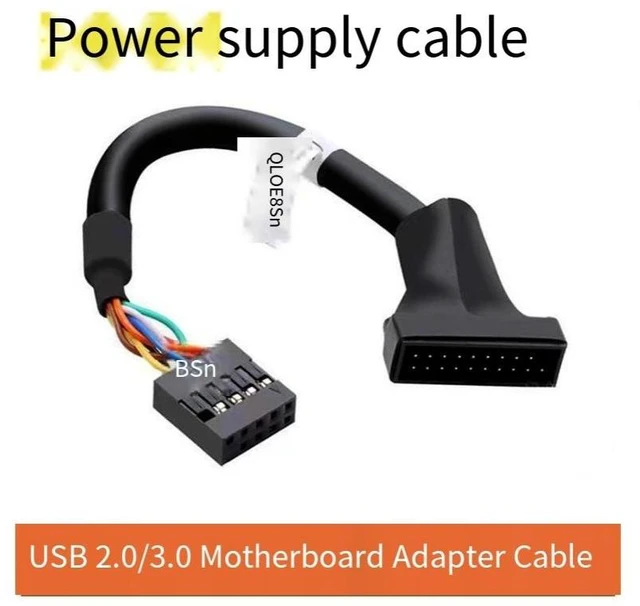 Alt view image 7 of 8 - Motherboard 9-pin female to 20-pin male pin busbar, chassis adapter cable, usb2.0 to usb3.0 data cable