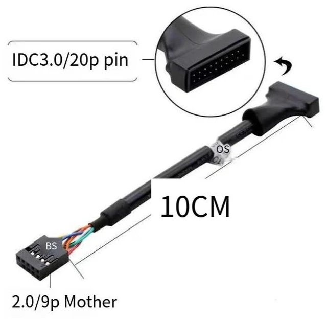 Alt view image 8 of 8 - Motherboard 9-pin female to 20-pin male pin busbar, chassis adapter cable, usb2.0 to usb3.0 data cable
