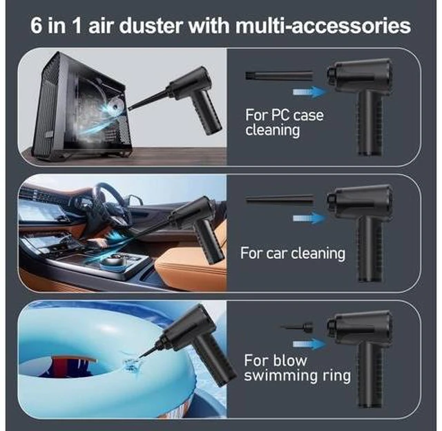 Alt view image 11 of 14 - Electric Compressed Air Duster Rechargable Air Blower for Car 100000RPM Air Can Duster for Computer PC Mini Blower Cordless with Led Light Handheld Blower Keyboard Cleaner Black