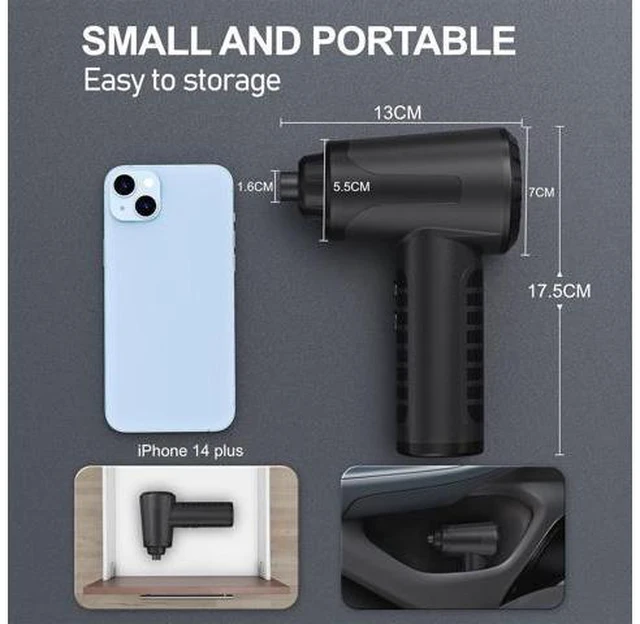 Alt view image 14 of 14 - Electric Compressed Air Duster Rechargable Air Blower for Car 100000RPM Air Can Duster for Computer PC Mini Blower Cordless with Led Light Handheld Blower Keyboard Cleaner Black