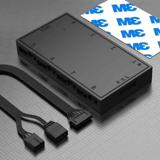 Alt view image 12 of 14 - ID-COOLING HA-08 Fan Hub for Computer Internal Fans, 8 PWM Ports+8 ARGB Ports, ARGB Motherboard Sync, SATA Powered PWM Functional Fan Adapter