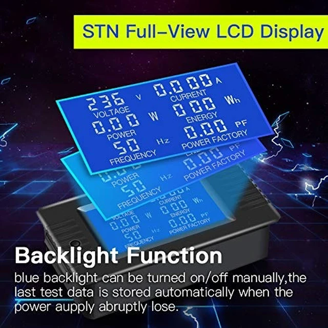 Alt view image 9 of 14 - AC Current Voltage Amperage Power Energy Panel Meter LCD Digital Display Ammeter Voltmeter Multimeter with Split Core Current Transformer CT AC 80-260V 100A Multi-Function Power Monitor