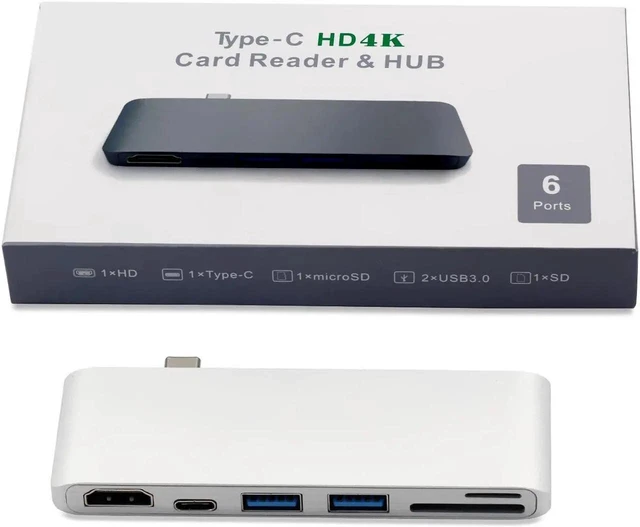 Alt view image 12 of 14 - USB-C Hub, USB C to HDMI Adapter for MacBook 2017/2016 with USB-C Power Delivery Port, 2 USB 3.0 Ports, SD/Micro Card Reader - Silver