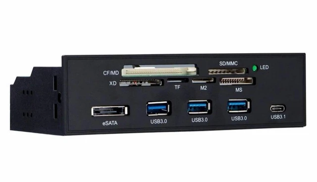 Alt view image 2 of 2 - 5.25 inchs Drive bay Multifunction Internal Card Reader USB eSATA Dashboard PC Front Panel USB3.1 M2 MSO SD MS XD 64G CF Card