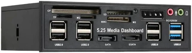 Alt view image 7 of 12 - Multi-Function USB 3.0 Hub eSATA SATA Port Internal Card Reader PC Dashboard Media Front Panel Audio for SD MS CF TF M2 MMC Memory Cards Fits 5.25" Bay