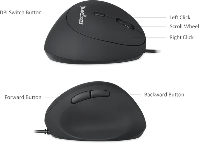 Alt view image 7 of 10 - Perixx PERIMICE-519 Wired Ergonomic Vertical Mouse - Portable Small Design - 105x67x58 mm - Right Handed Black