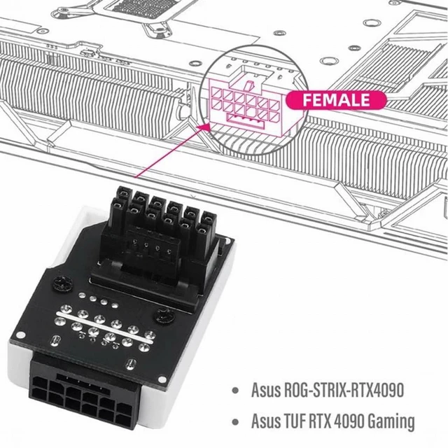Alt view image 9 of 14 - 12VHPWR ATX3.0 PCI-E 5.0 Power Modular Male to Female Adapter Extension Down Angled 90 Degree for 3080 3090TI PSU 16Pin 12+4P Graphics Card
