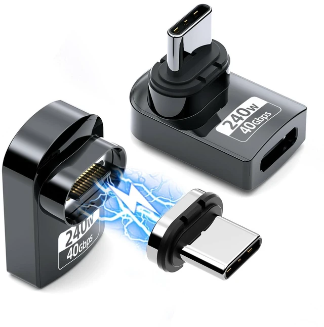 Alt view image 6 of 10 - DuHeSin USB C Magnetic Adapter 240W (2 Pack) Right Angle Magnetic USB-C Adapter 24 Pins with USB4 40Gbps 8K 60Hz for Thunderbolt 3/4, MacBook Pro/Air, Swtich and More Type C Devices