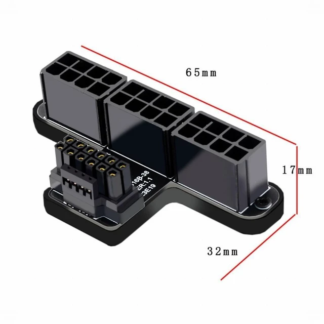 Alt view image 12 of 14 - 12VHPWR ATX3.0 PCI-E 5.0 Power Modular to Three ATX 8P Adapter for 4080 5090TI 16Pin 12+4P Graphics Card Up Angled 90 Degree