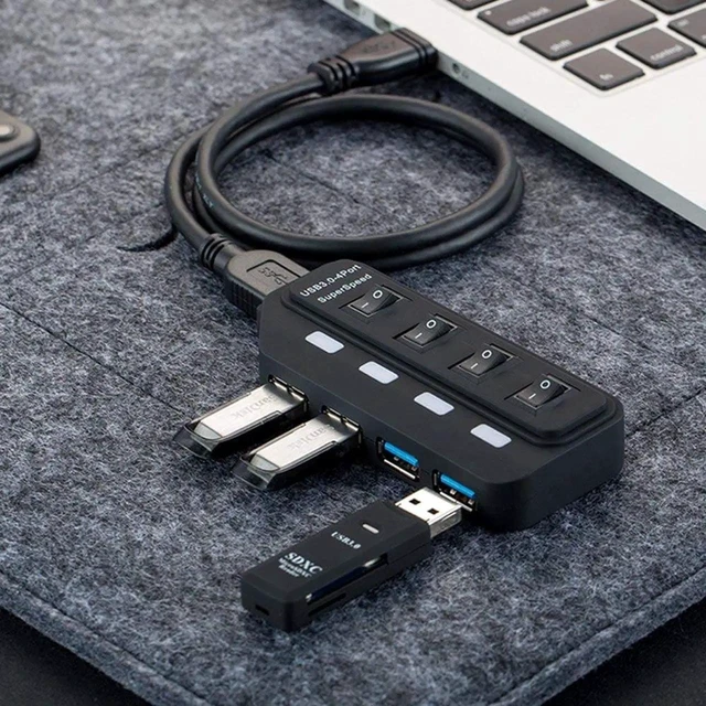 Alt view image 10 of 14 - USB 3.0 hub,USB 2.0 Hub,4 Ports USB 3.0 Superspeed Date Transfer hub with Individual On/Off Switches, Data transfer rated up to 5Gbps, Support USB 2.0/1.1, Blue status LEDs