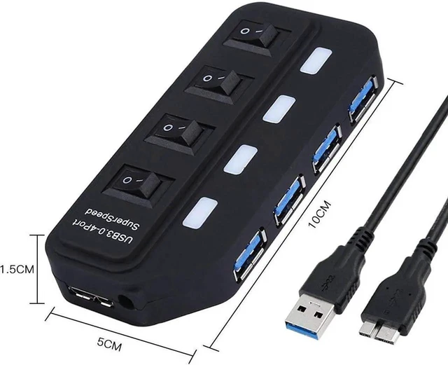Alt view image 14 of 14 - USB 3.0 hub,USB 2.0 Hub,4 Ports USB 3.0 Superspeed Date Transfer hub with Individual On/Off Switches, Data transfer rated up to 5Gbps, Support USB 2.0/1.1, Blue status LEDs