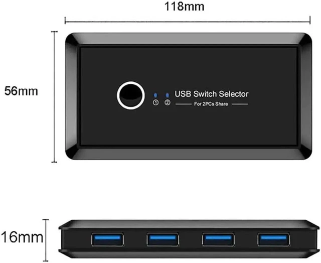 Alt view image 11 of 12 - USB 3.0 Sharing Switch Selector 4 Port 2 Computers Peripheral Switcher Adapter Hub for PC, Printer, Scanner, Mouse, Keyboard with One Button Swapping and 2 Pack USB Male Cable