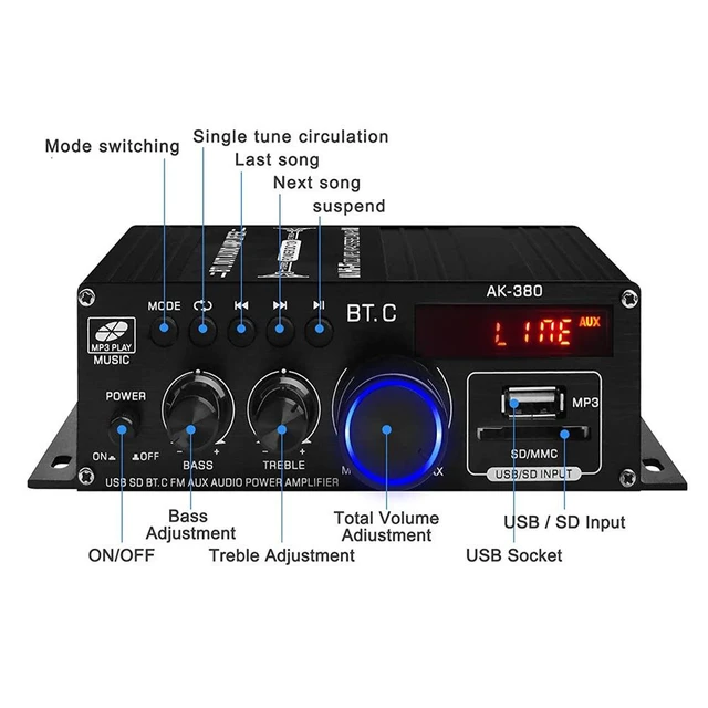 Alt view image 9 of 12 - 2.0 Mini Car Bluetooth Amplifier 12V Hi-Fi Amp Board for Home & Car Audio