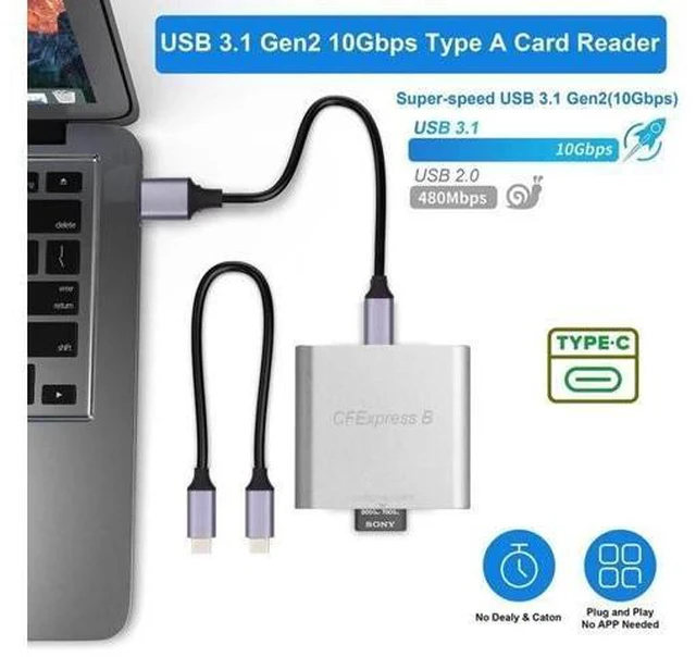 Alt view image 9 of 10 - USB 3.1 Gen 2 10Gbps CF Express Type B Memory Card Reader with USB 3.0/USB C to USB C Data Cable