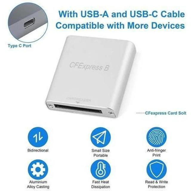 Alt view image 10 of 10 - USB 3.1 Gen 2 10Gbps CF Express Type B Memory Card Reader with USB 3.0/USB C to USB C Data Cable