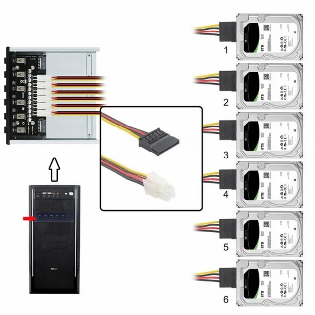 Alt view image 12 of 14 - 6 Hard Disk Control System Intelligent Control Management System HDD SSD Power Switch with 5.25 CD-ROM Bay
Model: PW-020