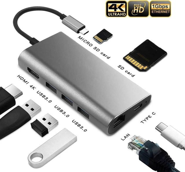 Alt view image 8 of 14 - USB-C Hub Adapter for iPad Pro, MacBook Pro/Air, 8-in-1 USBC Hub Dongle with 4K HDMI, USB-C PD, Gigabit Ethernet, 3 USB 3.0, Micro/SD Card reader for MacBook Pro, iPad Pro 2018 and More