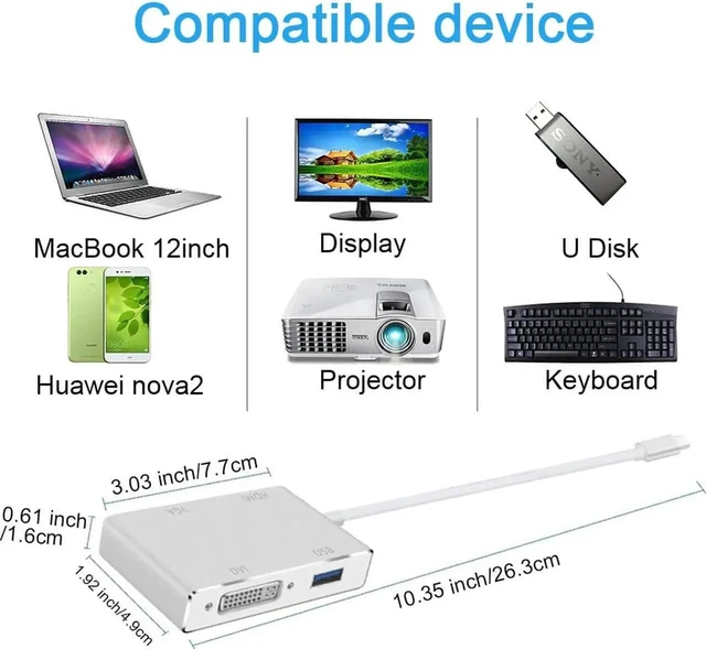 Alt view image 10 of 13 - USB C to HDMI 4K Adapter, USB 3.1 Type-C Hub to HDMI DVI 4K VGA USB Adaptor Converter (Thunderbolt 3 Compatible), USB-C to HDMI DVI 4K VGA USB Adaptor Converter for 2016/2017/2018 MacBook
