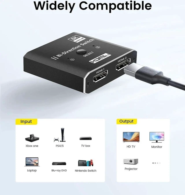 Alt view image 10 of 14 - HDMI Switch Splitter 4K@120hz, Aluminum Bidirectional HDMI Switcher 2 in 1 Out, HDMI Splitter 1 in 2 Out, HDMI Hub Supports 4K@120Hz,8K@60Hz for Xbox PS5/4/3 Blu-Ray Player Fire Stick HDTV
