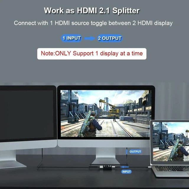 Alt view image 12 of 14 - HDMI Switch Splitter 4K@120hz, Aluminum Bidirectional HDMI Switcher 2 in 1 Out, HDMI Splitter 1 in 2 Out, HDMI Hub Supports 4K@120Hz,8K@60Hz for Xbox PS5/4/3 Blu-Ray Player Fire Stick HDTV