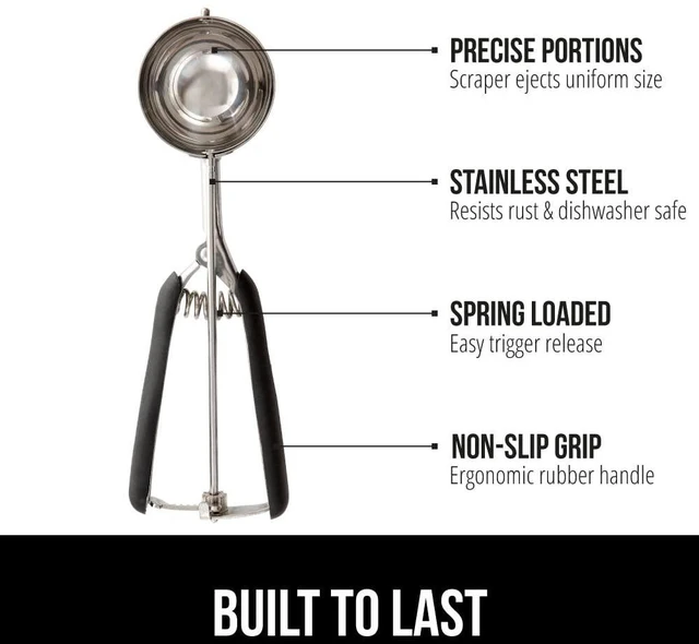 Alt view image 2 of 7 - 304 Stainless Steel Cookie Scoop, 2 TBSP Scooper, Black | #40 Size, Soft Grip Handle, Easy Dough Release, Create Even Portions, Multipurpose Melon Baller, Meatball Food Spring Scoops