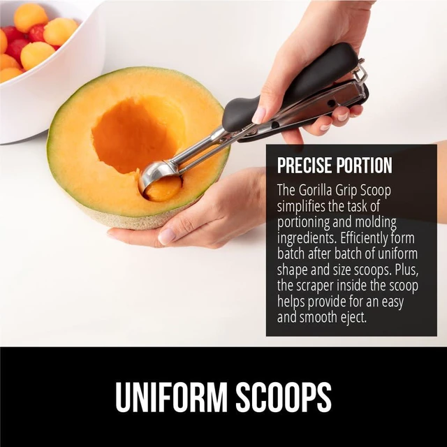 Alt view image 3 of 7 - 304 Stainless Steel Cookie Scoop, 2 TBSP Scooper, Black | #40 Size, Soft Grip Handle, Easy Dough Release, Create Even Portions, Multipurpose Melon Baller, Meatball Food Spring Scoops