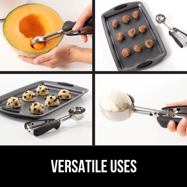 Alt view image 6 of 7 - 304 Stainless Steel Cookie Scoop, 2 TBSP Scooper, Black | #40 Size, Soft Grip Handle, Easy Dough Release, Create Even Portions, Multipurpose Melon Baller, Meatball Food Spring Scoops