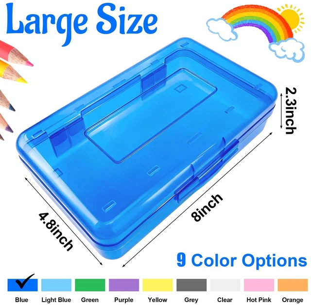 Alt view image 2 of 7 - Pencil Box, Pencil Case, Large Capacity Plastic Pencil Box, Hard Hard Pencil Case Organizer with Snap-tight Lid Stackable, Clear Crayon Box for Girls and Boys, Storage Box for Office Supplies, Blue