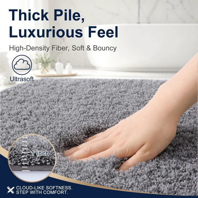 Alt view image 2 of 6 - Bathroom Rugs 30x20, Soft Highly Absorbent Bath Mat, Grey | QuickDry & NonSlip Bath Carpet, Machine Washable Plush Floor Mat for Bathroom, Shower, Sink, Home Decor Accessories