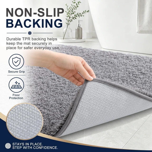Alt view image 4 of 6 - Bathroom Rugs 30x20, Soft Highly Absorbent Bath Mat, Grey | QuickDry & NonSlip Bath Carpet, Machine Washable Plush Floor Mat for Bathroom, Shower, Sink, Home Decor Accessories