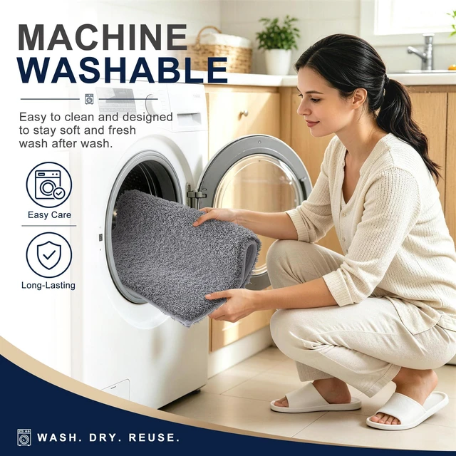 Alt view image 5 of 6 - Bathroom Rugs 30x20, Soft Highly Absorbent Bath Mat, Grey | QuickDry & NonSlip Bath Carpet, Machine Washable Plush Floor Mat for Bathroom, Shower, Sink, Home Decor Accessories