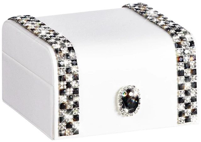 Main image of Women Small Jewelry Box: Travel Case for Ring Earring Necklace | Carry-On Mini Travel Case with Diamonds&Rhinestones - Bridesmaid&Birthday&Thank-You Favors for Sparkle-Loving Female