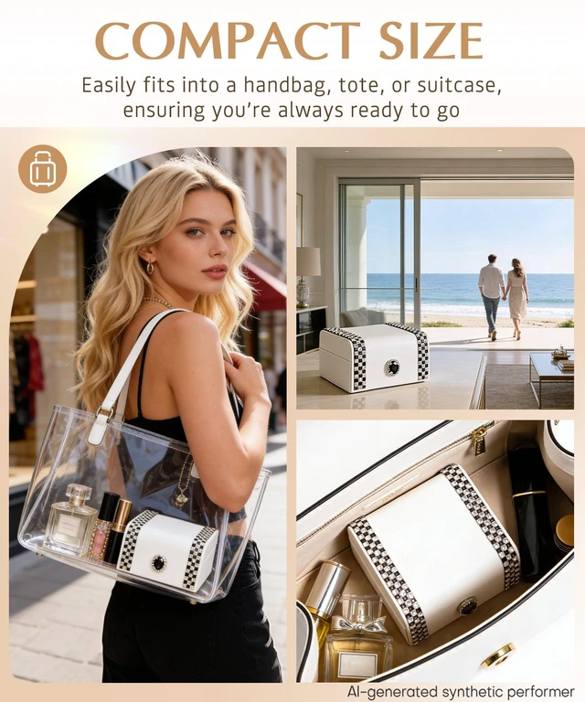 Alt view image 3 of 7 - Women Small Jewelry Box: Travel Case for Ring Earring Necklace | Carry-On Mini Travel Case with Diamonds&Rhinestones - Bridesmaid&Birthday&Thank-You Favors for Sparkle-Loving Female