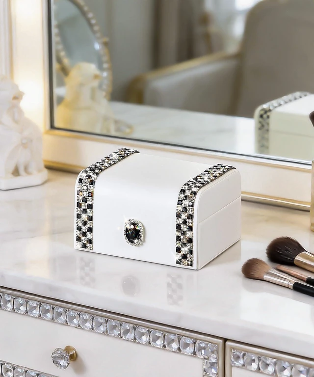 Alt view image 5 of 7 - Women Small Jewelry Box: Travel Case for Ring Earring Necklace | Carry-On Mini Travel Case with Diamonds&Rhinestones - Bridesmaid&Birthday&Thank-You Favors for Sparkle-Loving Female