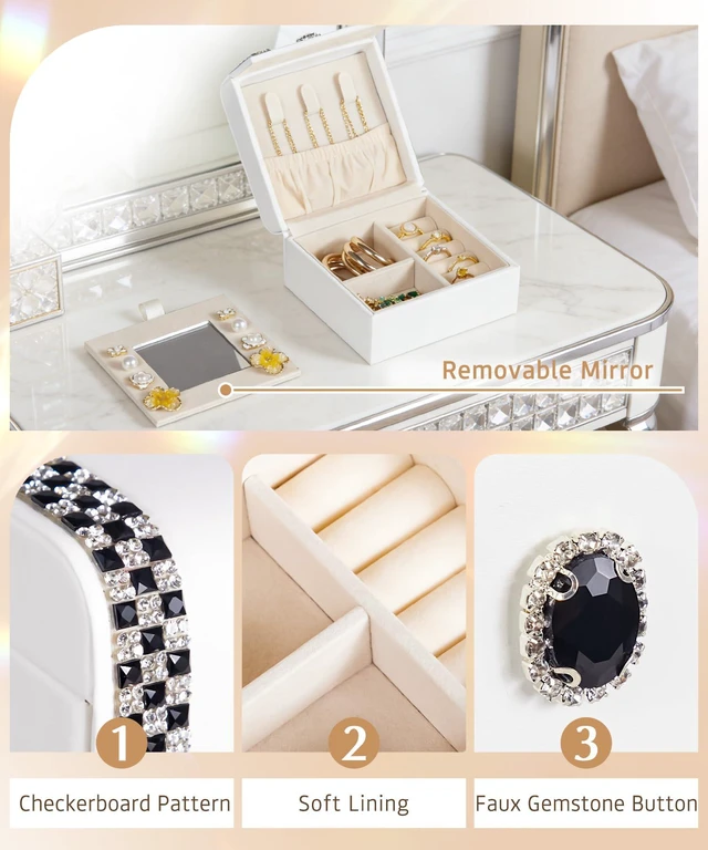 Alt view image 6 of 7 - Women Small Jewelry Box: Travel Case for Ring Earring Necklace | Carry-On Mini Travel Case with Diamonds&Rhinestones - Bridesmaid&Birthday&Thank-You Favors for Sparkle-Loving Female