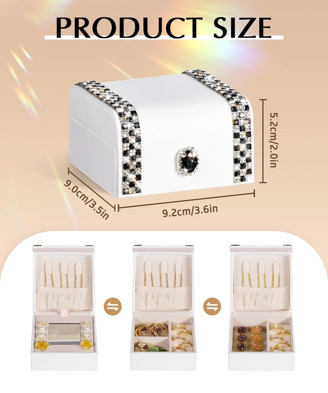 Alt view image 7 of 7 - Women Small Jewelry Box: Travel Case for Ring Earring Necklace | Carry-On Mini Travel Case with Diamonds&Rhinestones - Bridesmaid&Birthday&Thank-You Favors for Sparkle-Loving Female