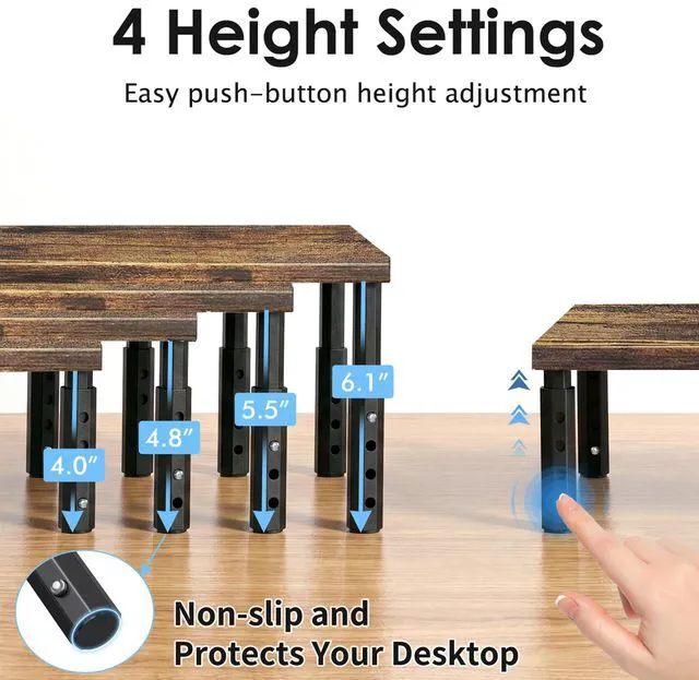 Main image of Adjustable Wood Computer Monitor Stand Riser, Office Desk Organizer and Accessories for Monitor, Laptop, PC, Printer, Office Desk Accessories Workspace Organizer for Home Office Supplies, Brown