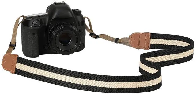 Main image of Camera Strap Compitable with Canon/Sony/Nikon/Minolta/Panasonic/DSLR | Cotton Vintage Camera Strap,Adjustable Neck Shoulder Strap,for Camcorder,Binoculars,for Adults Kids, Black + Beige
