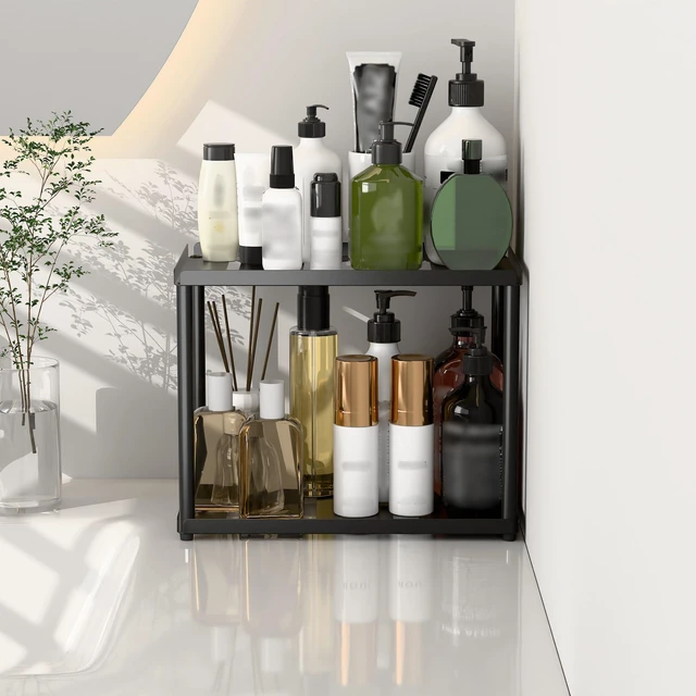 Alt view image 2 of 7 - 2 Tier Bathroom Counter Organizer, Rectangular Vanity Organizer Shelf, Skincare and Makeup Countertop Storage Rack for Kitchen, Bathroom, Bedroom, Black