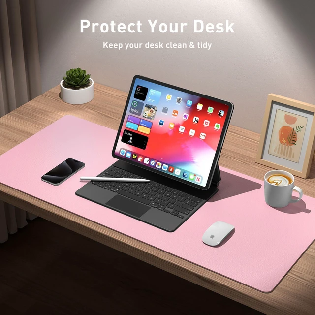 Main image of Leather Desk Pad Protector, Mouse Pad, Office Desk Mat, Non-Slip PU Leather Desk Blotter, Laptop Desk Pad, Waterproof Desk Writing Pad for Office and Home (23.6" x 13.7", Fairy Pink)