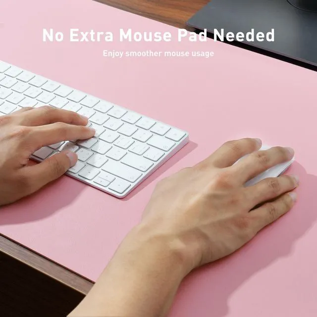 Alt view image 3 of 7 - Leather Desk Pad Protector, Mouse Pad, Office Desk Mat, Non-Slip PU Leather Desk Blotter, Laptop Desk Pad, Waterproof Desk Writing Pad for Office and Home (23.6" x 13.7", Fairy Pink)