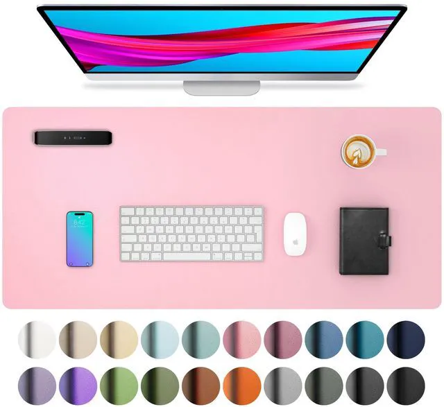 Alt view image 5 of 7 - Leather Desk Pad Protector, Mouse Pad, Office Desk Mat, Non-Slip PU Leather Desk Blotter, Laptop Desk Pad, Waterproof Desk Writing Pad for Office and Home (23.6" x 13.7", Fairy Pink)