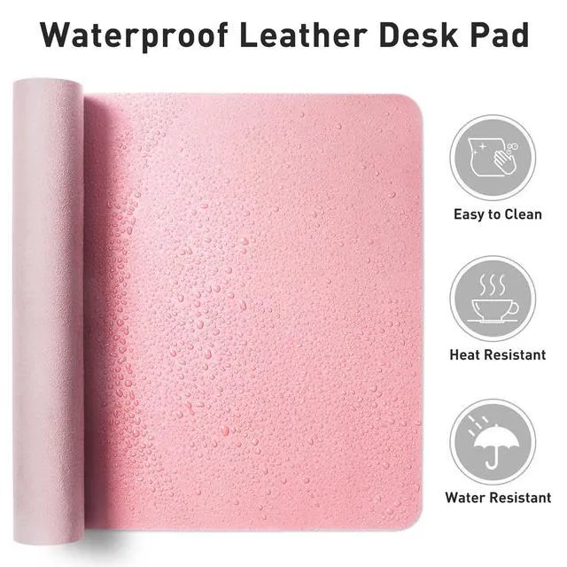 Alt view image 4 of 7 - Leather Desk Pad Protector, Mouse Pad, Office Desk Mat, Non-Slip PU Leather Desk Blotter, Laptop Desk Pad, Waterproof Desk Writing Pad for Office and Home (23.6" x 13.7", Fairy Pink)