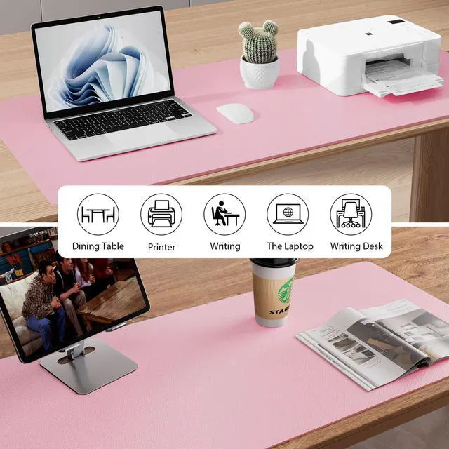 Alt view image 7 of 7 - Leather Desk Pad Protector, Mouse Pad, Office Desk Mat, Non-Slip PU Leather Desk Blotter, Laptop Desk Pad, Waterproof Desk Writing Pad for Office and Home (23.6" x 13.7", Fairy Pink)