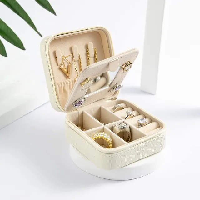 Main image of Travel jewelry case Travel jewelry box Travel Jewelry Organizer Small Jewelry Organizer Box Gift for Girls Women with Mirror(White)