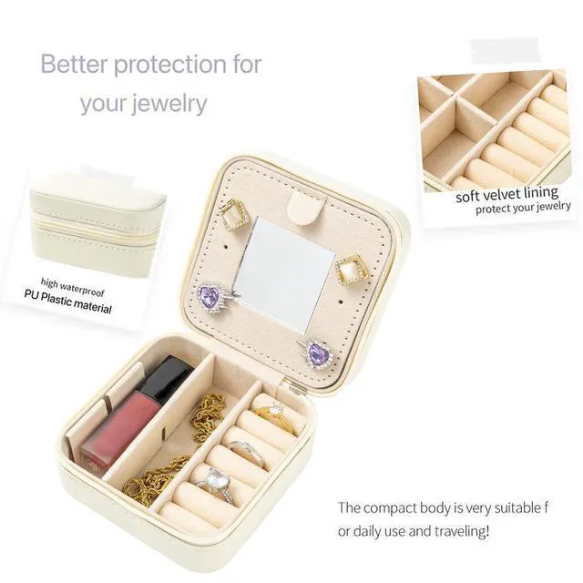 Alt view image 2 of 7 - Travel jewelry case Travel jewelry box Travel Jewelry Organizer Small Jewelry Organizer Box Gift for Girls Women with Mirror(White)